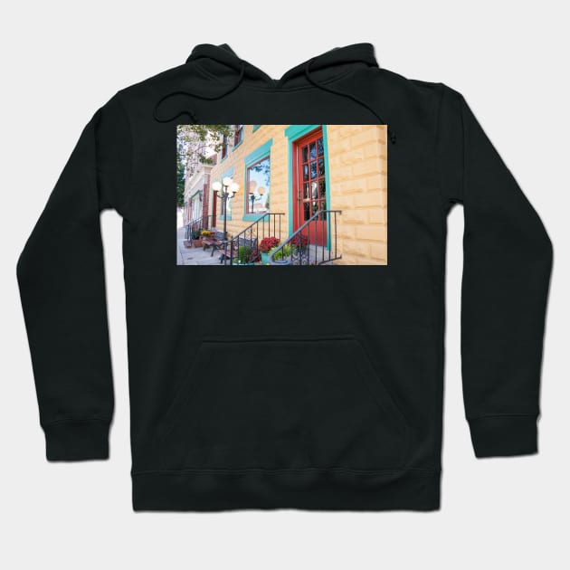 Buildings opening onto street in small town of Havre de Grace in America. Hoodie by brians101